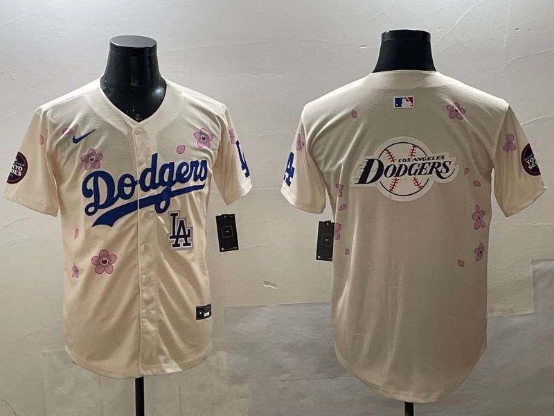 Men Los Angeles Dodgers Blank Cream Sakura Edition 2025 Nike MLB Jersey style 32->los angeles dodgers->MLB Jersey